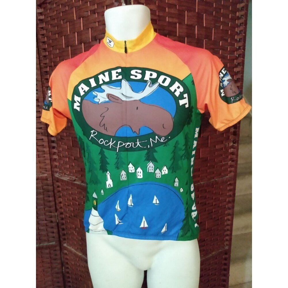 Women's Rockport Maine Sport Cycling Jersey Graphic Moose Small 3/4 Zip Shirt